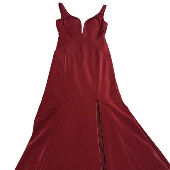 Alyce Paris Burgundy Red Floor Length Gown Maxi Dress High Slit Fitted Size 6 - Picture 6 of 16